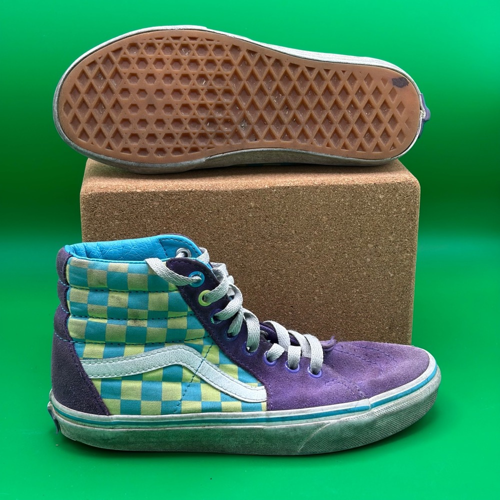 Vans Sk8-Hi Crazy Check Ultraviolet Youth 4 Purple Checker High Top Skate Shoes